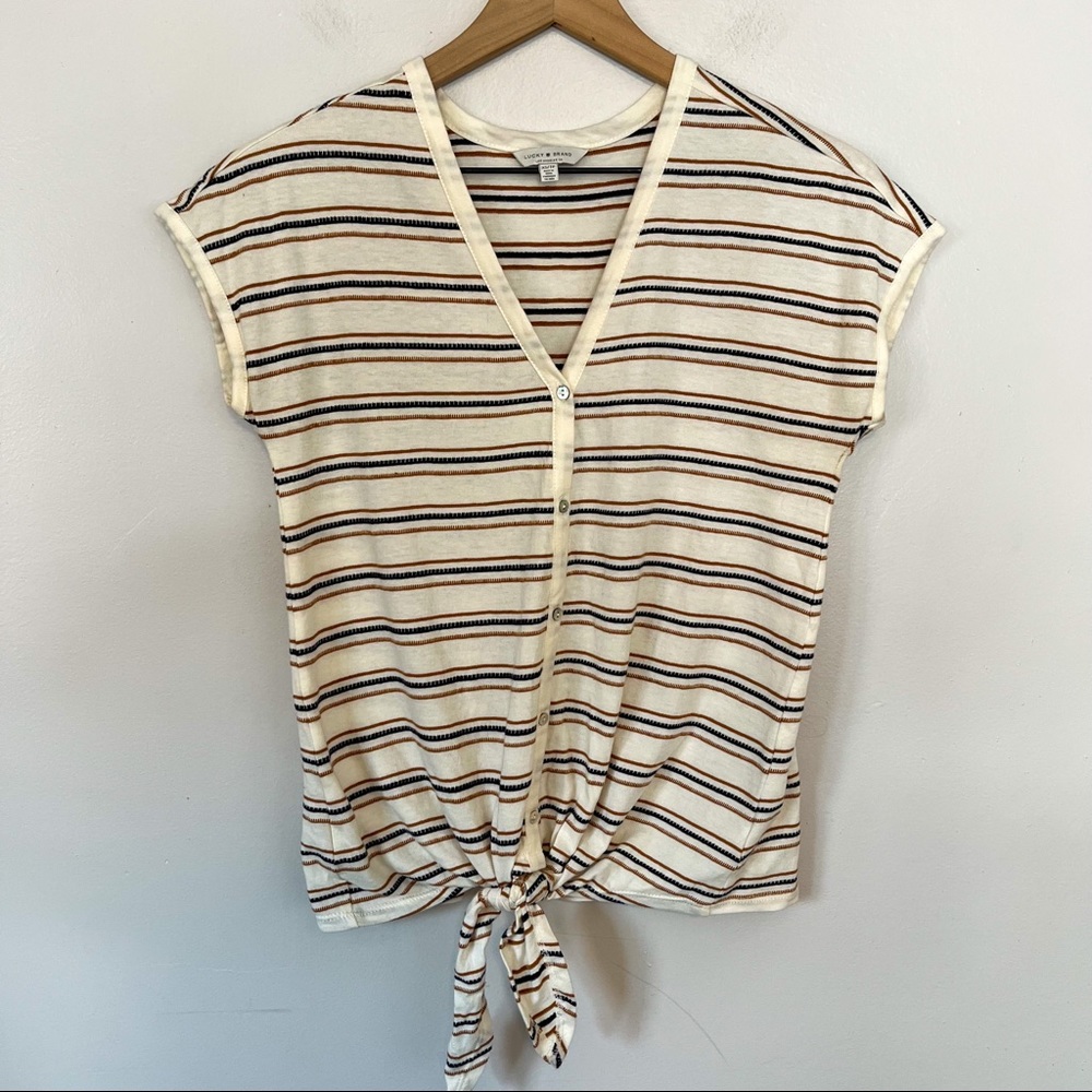 LUCKY BRAND striped tie front top size XS